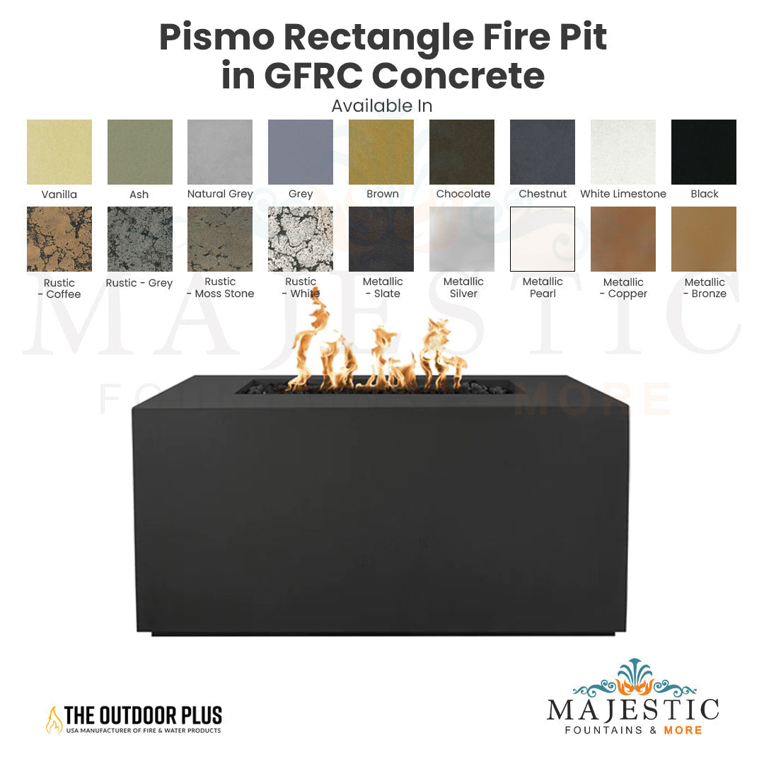 Pismo Rectangle Fire Pit in GFRC Concrete - Majestic Fountains