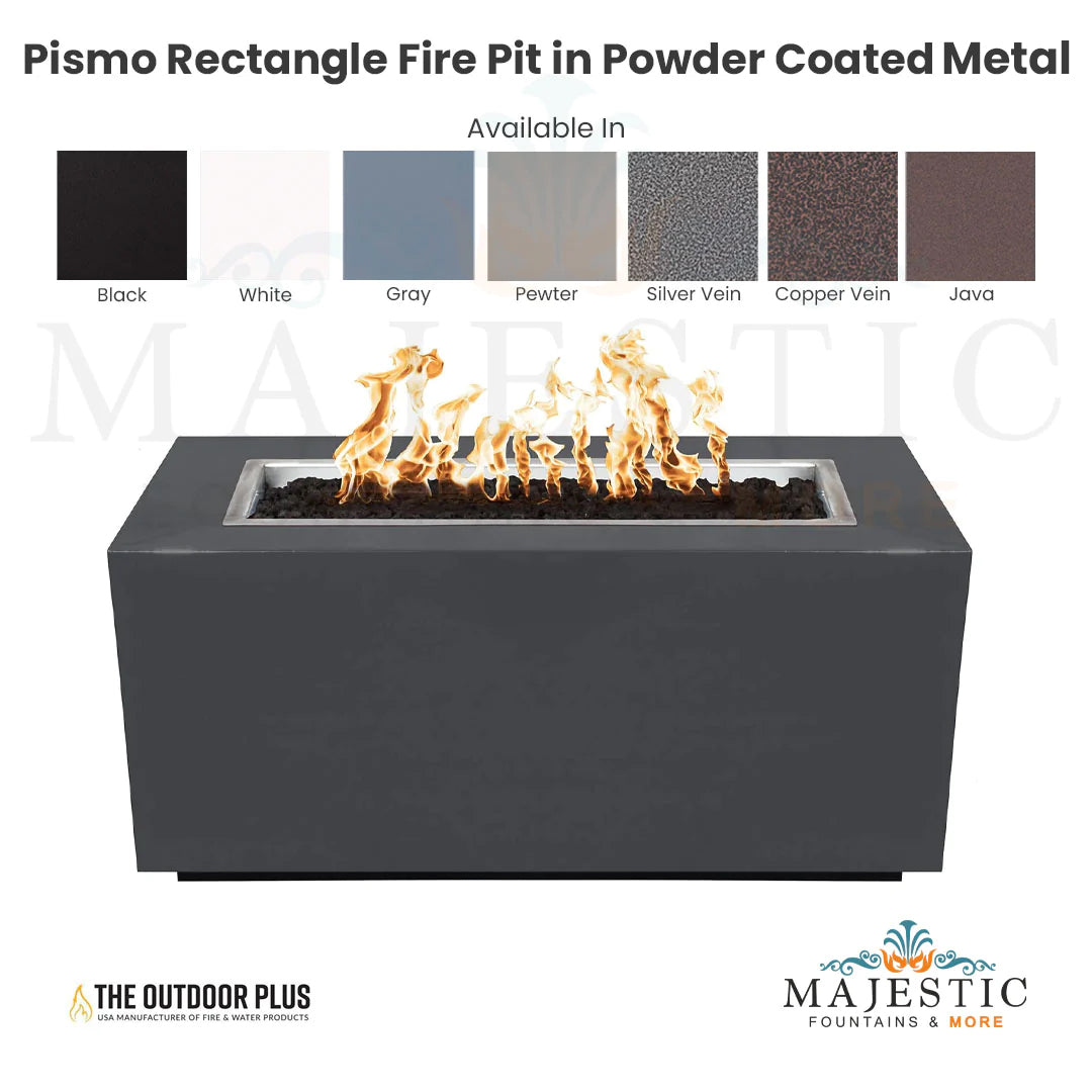 Pismo Rectangle Fire Pit in Powder Coated Metal - Majestic Fountains and More