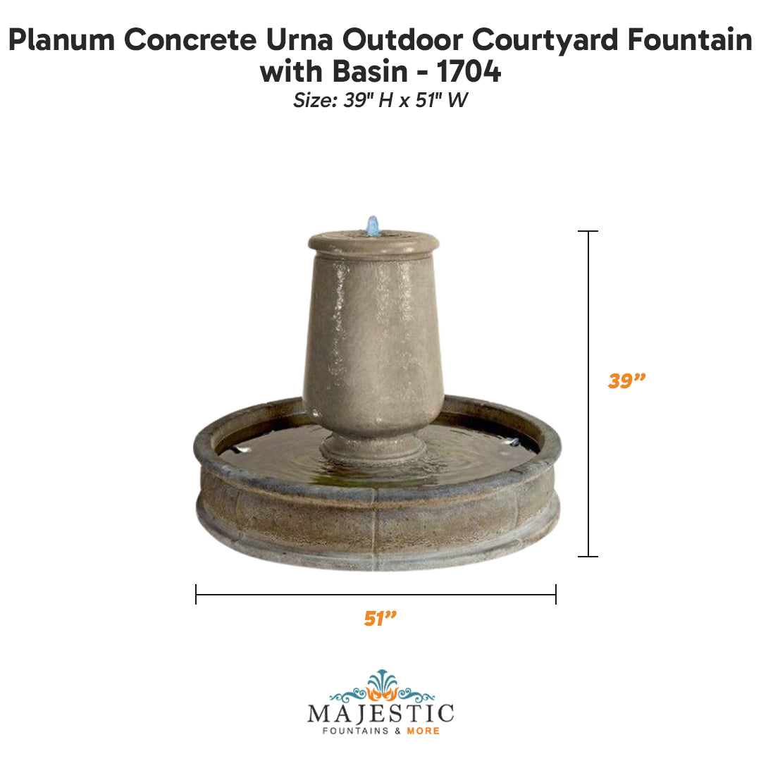 Planum Concrete Urna Outdoor Courtyard Fountain with Basin - 1704 - Mjestic Fountains