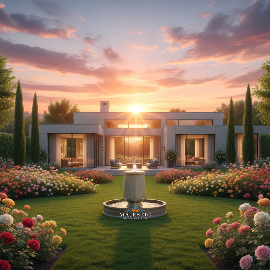 Planum Concrete Urna Outdoor Courtyard Fountain with Basin - 1704 - Majestic Fountains