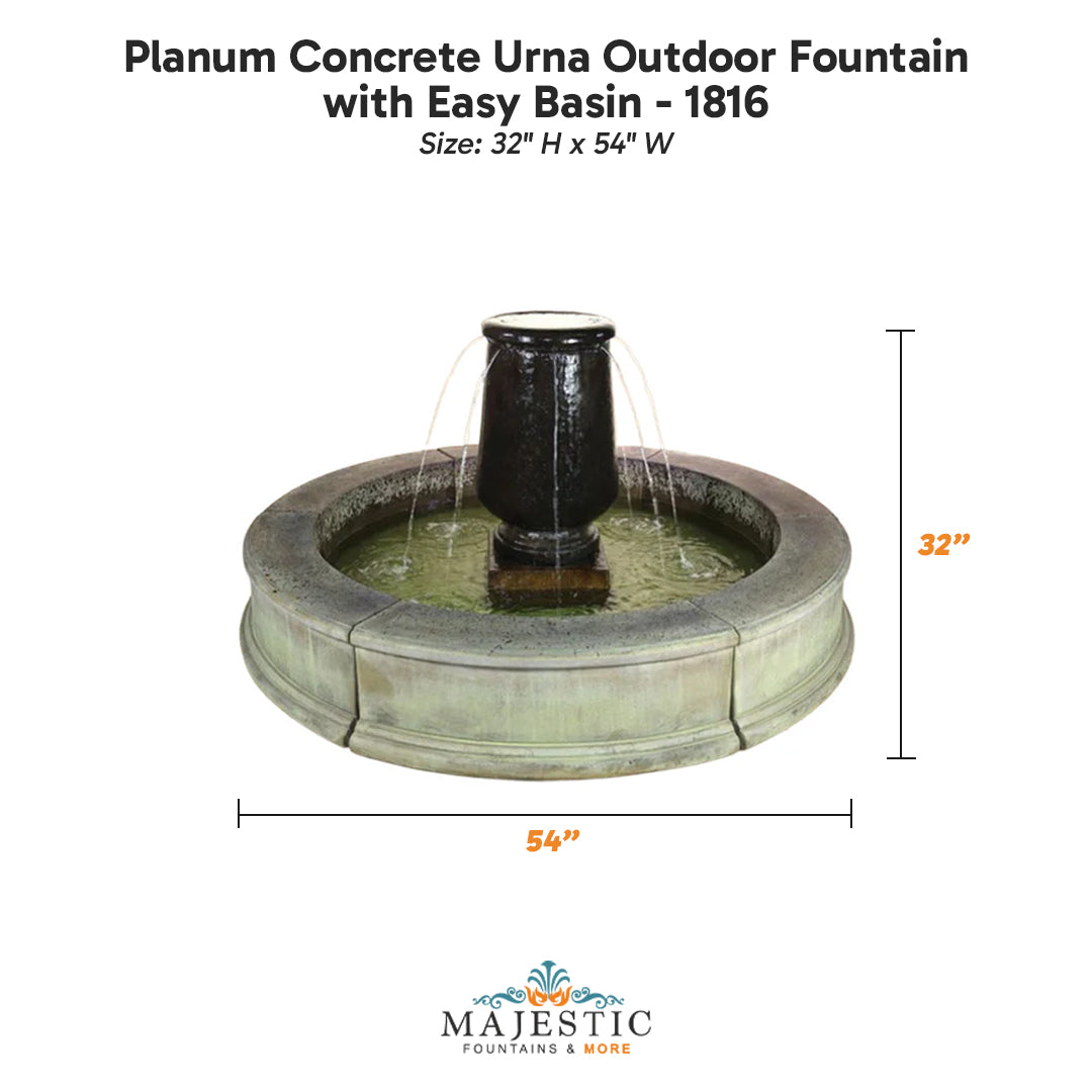 Planum Concrete Urna Outdoor Courtyard Fountain with Basin - 1704 - Majestic Fountains