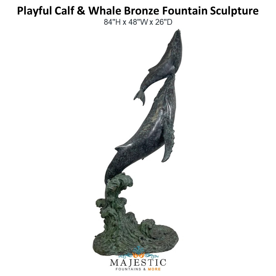 Playful Calf & Whale Bronze Fountain Sculpture - Majestic Fountains and More