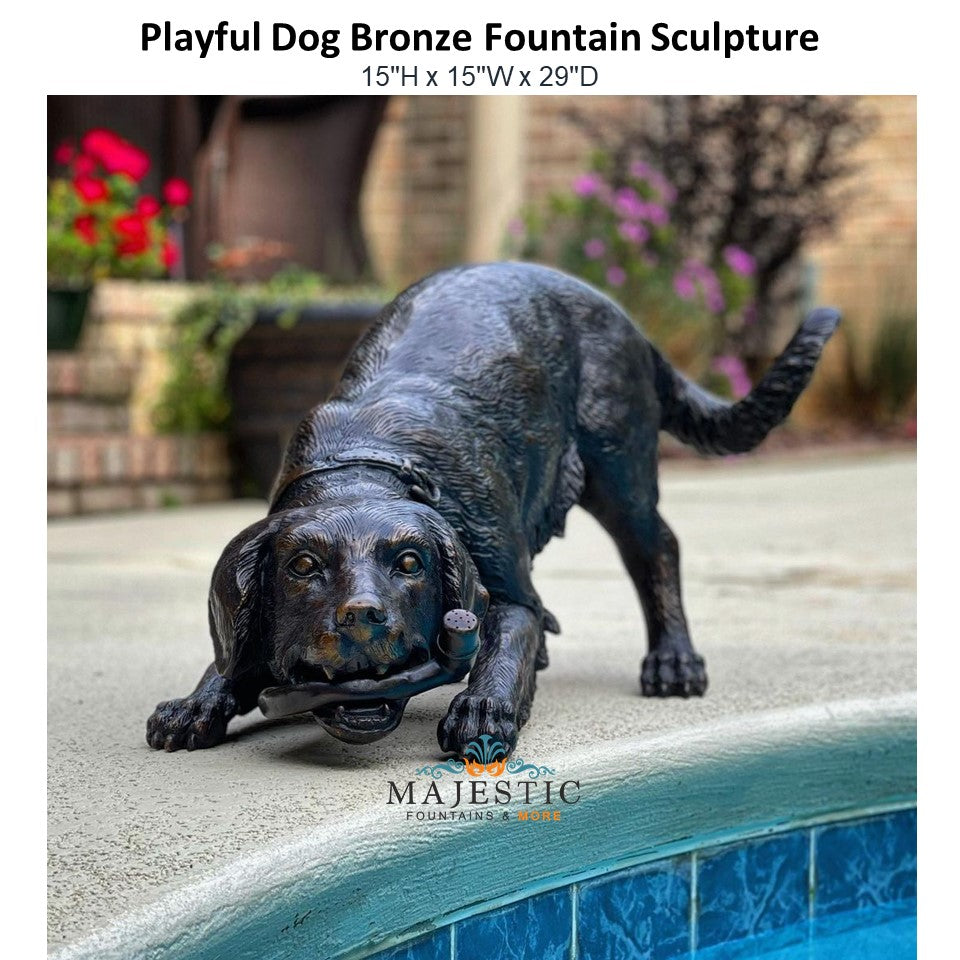 Playful Dog Bronze Fountain Sculpture
