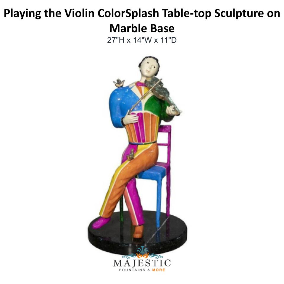 Playing the Violin ColorSplash Table-top Sculpture on Marble Base - Majestic Fountains & More