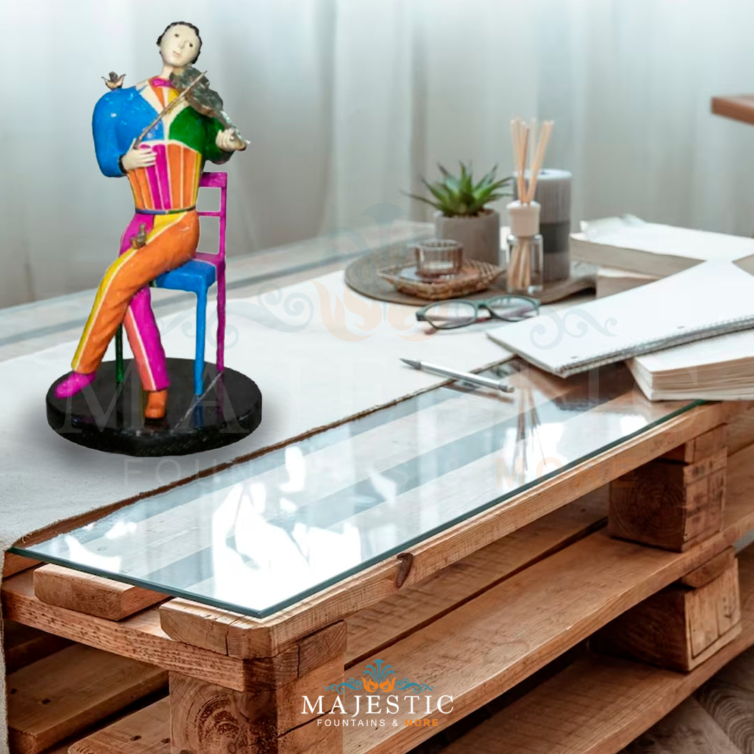 Playing the Violin ColorSplash Table-top Sculpture on Marble Base - Majestic Fountains & More