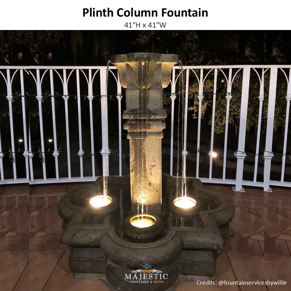 Plinth Column Fountain in Cast Stone - Fiore Stone 229-FSQ - Majestic Fountains and More
