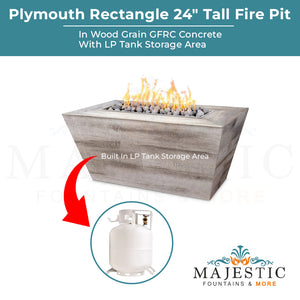 Plymouth Rectangle 24 Tall Fire Pit in Woodgrain Concrete - Majestic Fountains