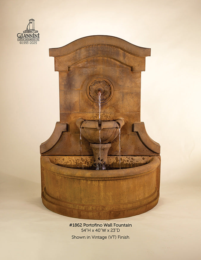 Portofino Concrete Outdoor Wall Fountain - 1862 - Majestic Fountains