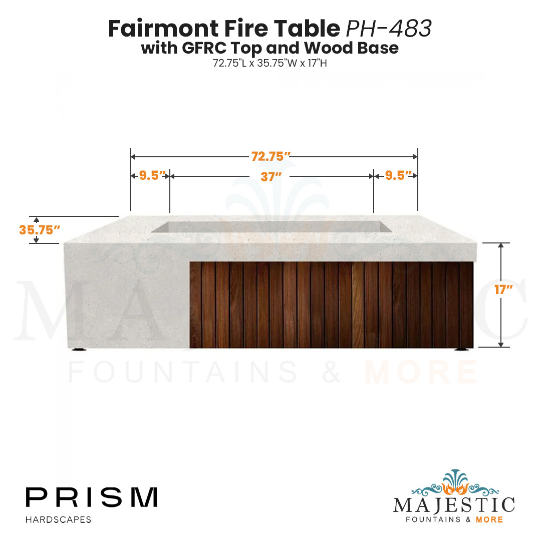 Fairmont Fire Table PH-483 with GFRC Top and Wood Base - Majestic Fountains
