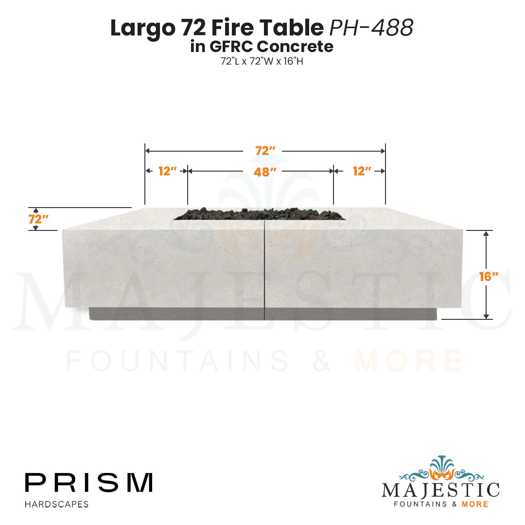 Largo 72 Fire Table PH-488 in GFRC Concrete - Majestic Fountains