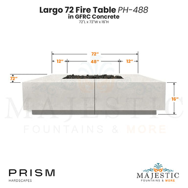 Largo 72 Fire Table PH-488 in GFRC Concrete - Majestic Fountains