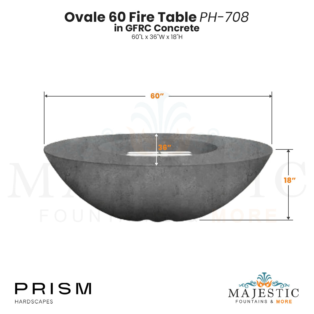 Ovale 60 Fire Table in GFRC Concrete by Prism Hardscapes  - Majestic Fountains