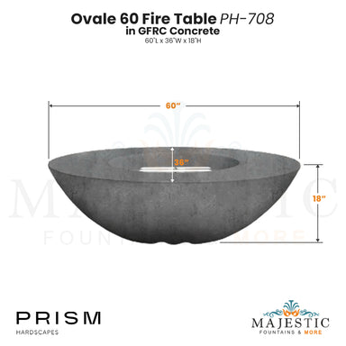 Ovale 60 Fire Table in GFRC Concrete by Prism Hardscapes  - Majestic Fountains