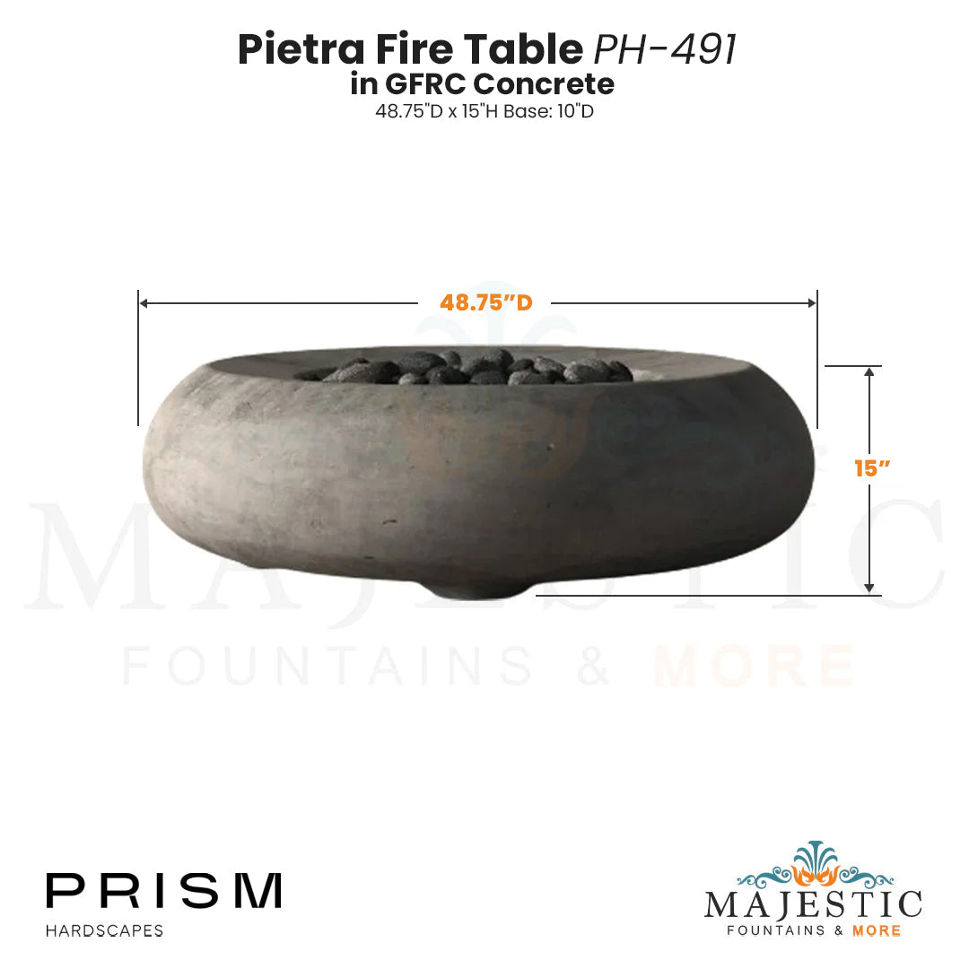 Prism Hardscapes Pietra Fire Table PH-491 in GFRC Concrete - Majestic Fountains