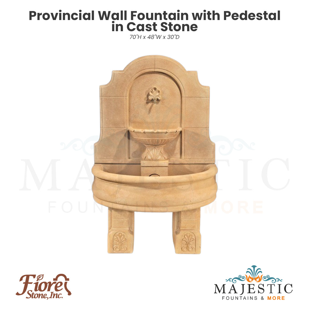 Provincial Wall Fountain with Pedestal in Cast Stone - Fiore Stone LG133-FWL & LG133-FWLD - Majestic Fountains