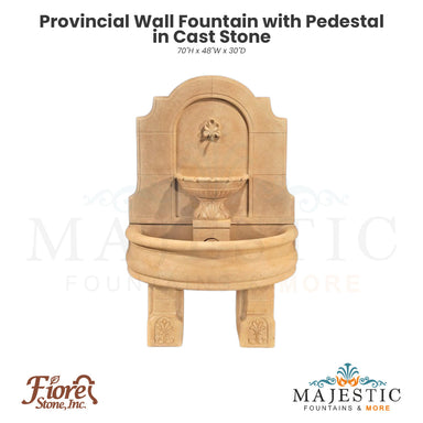 Provincial Wall Fountain with Pedestal in Cast Stone - Fiore Stone LG133-FWL & LG133-FWLD - Majestic Fountains