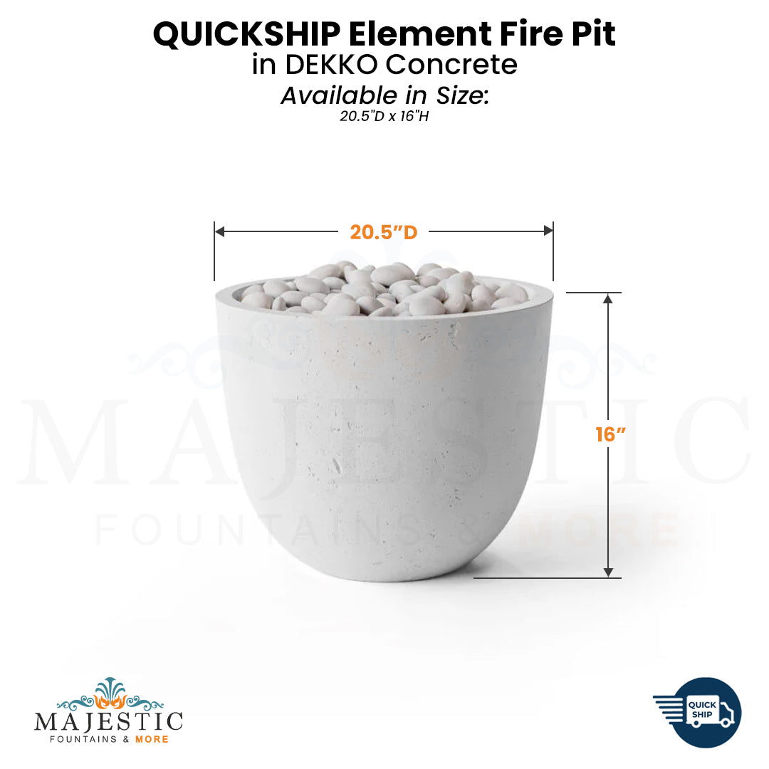 QUICKSHIP Element Fire Pit in DEKKO  Concrete  - Majestic Fountains
