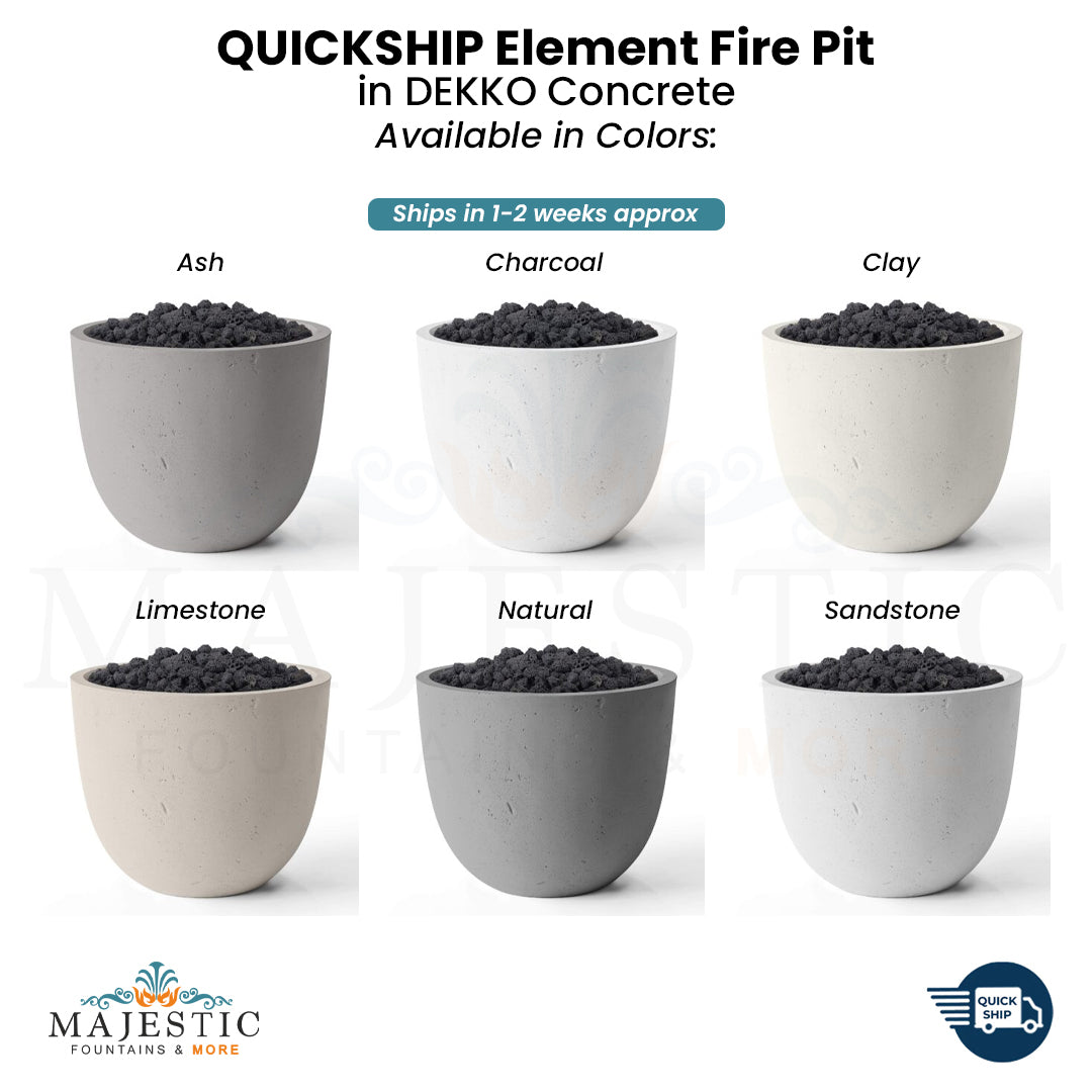QUICKSHIP Element Fire Pit in DEKKO  Concrete  - Majestic Fountains