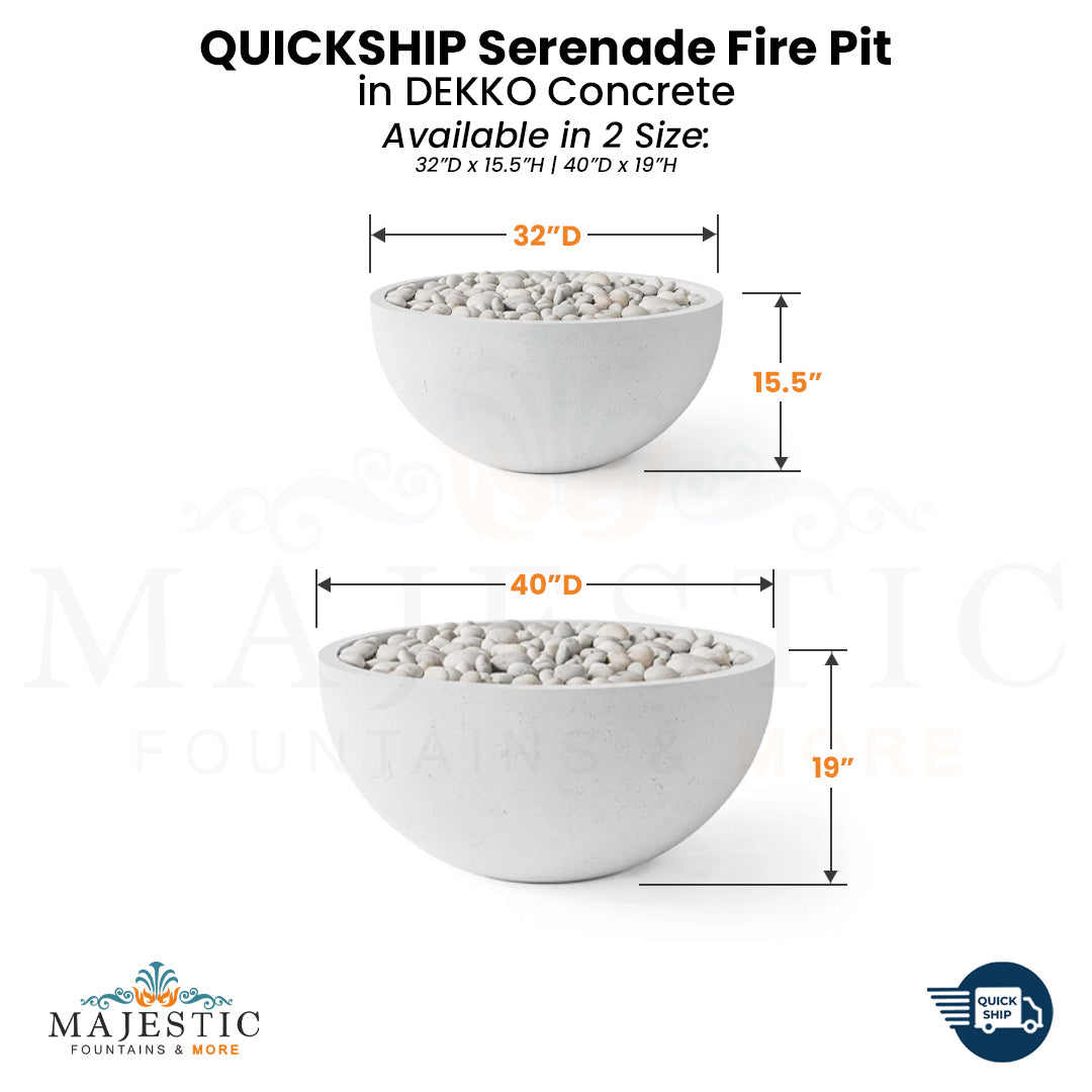 QUICKSHIP Serenade Fire Pit in  DEKKO Concrete - Majestic Fountains