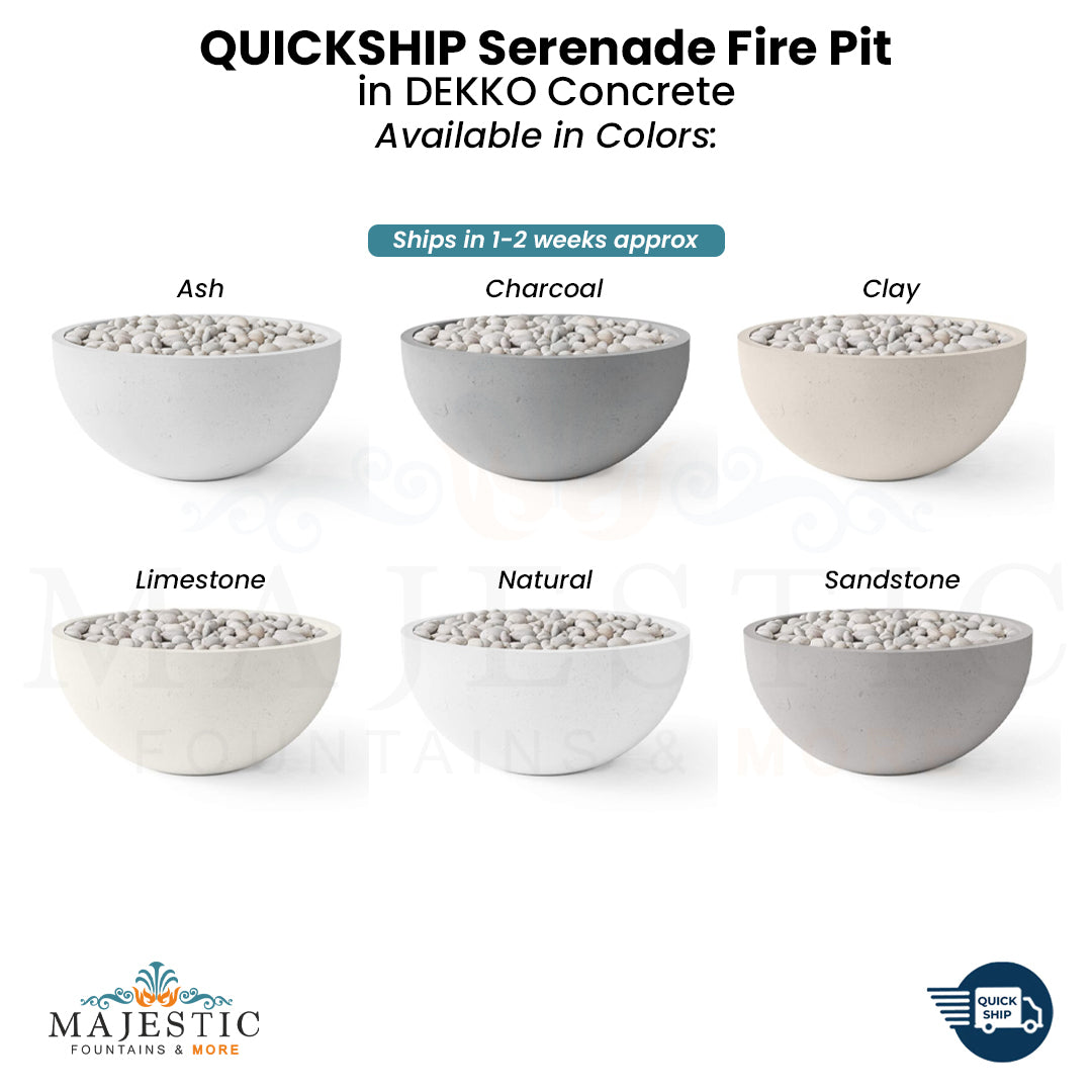QUICKSHIP Serenade Fire Pit in  DEKKO Concrete - Majestic Fountains