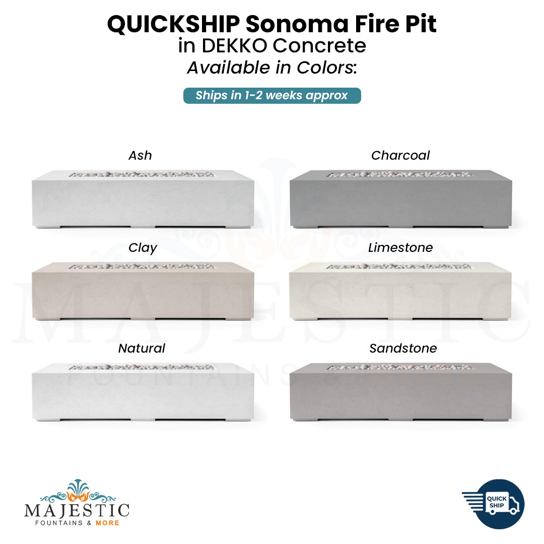 QUICKSHIP Sonoma Fire Pit in DEKKO Concrete  - Majestic Fountains