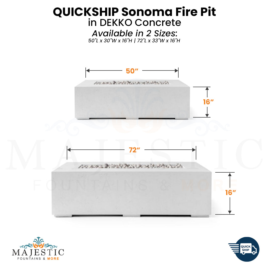 QUICKSHIP Sonoma Fire Pit in DEKKO Concrete  - Majestic Fountains