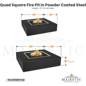 Quad Square Fire Pit in Powder Coated Steel Size - Majestic Fountains and More