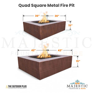 Quad Square Metal Fire Pit Size - Majestic Fountains