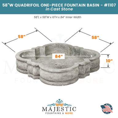 Quadrifoil One-Piece Fountain Basin in Cast Stone -  #1107 - Majestic Fountains