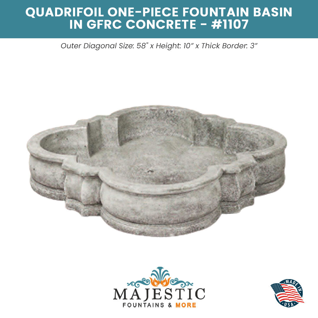 Quadrifoil One-Piece Fountain Basin in Cast Stone - #1107 - Majestic Fountains