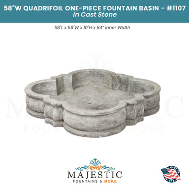 Quadrifoil One-Piece Fountain Basin in Cast Stone -  #1107 - Majestic Fountains