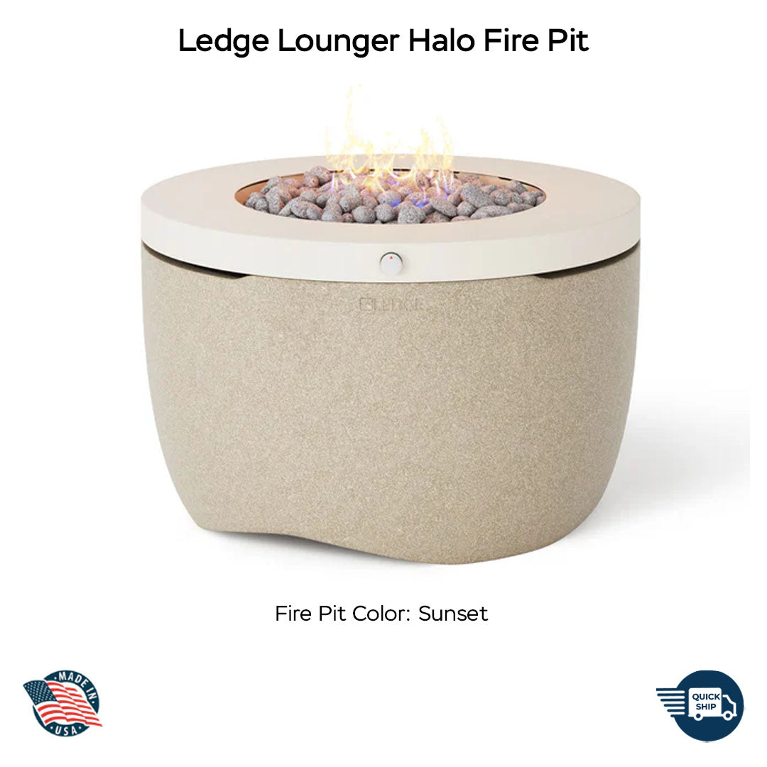 Quickship Ledge Lounger Halo Fire Pit - Majestic Fountains