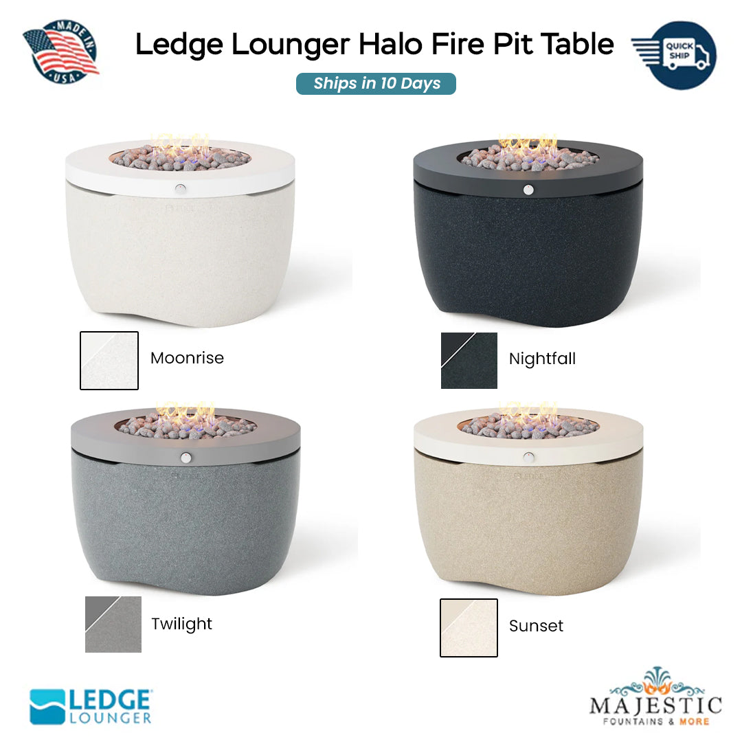 Quickship Ledge Lounger Halo Fire Pit Swatch - Majestic Fountains