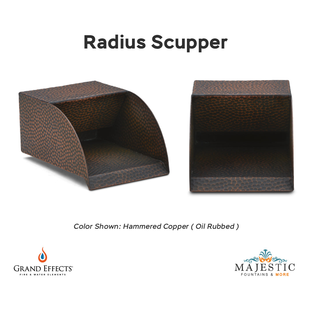 Radius Scupper Hammered Copper - Majestic Fountains