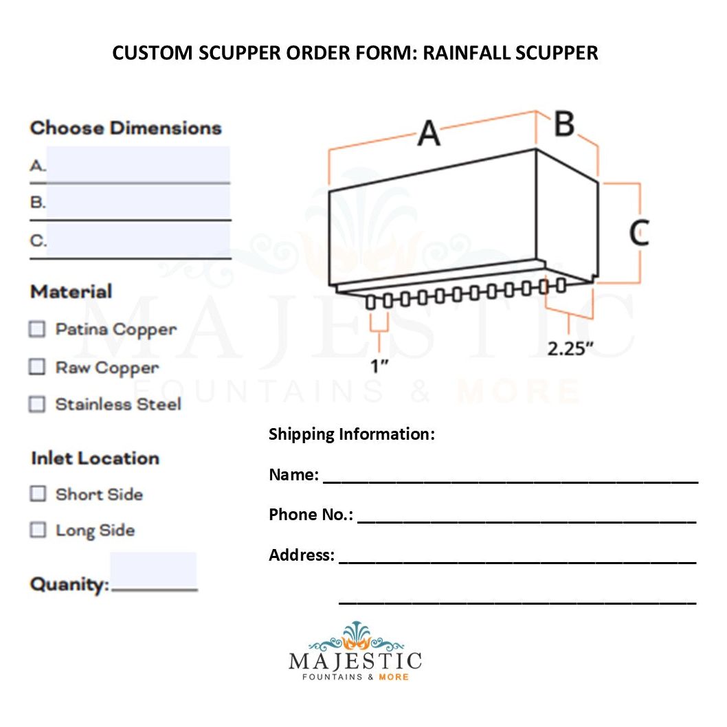 Rainfall Scupper - Custom Scupper Form - Majestic Fountains and More