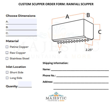 Rainfall Scupper - Custom Scupper Form - Majestic Fountains and More