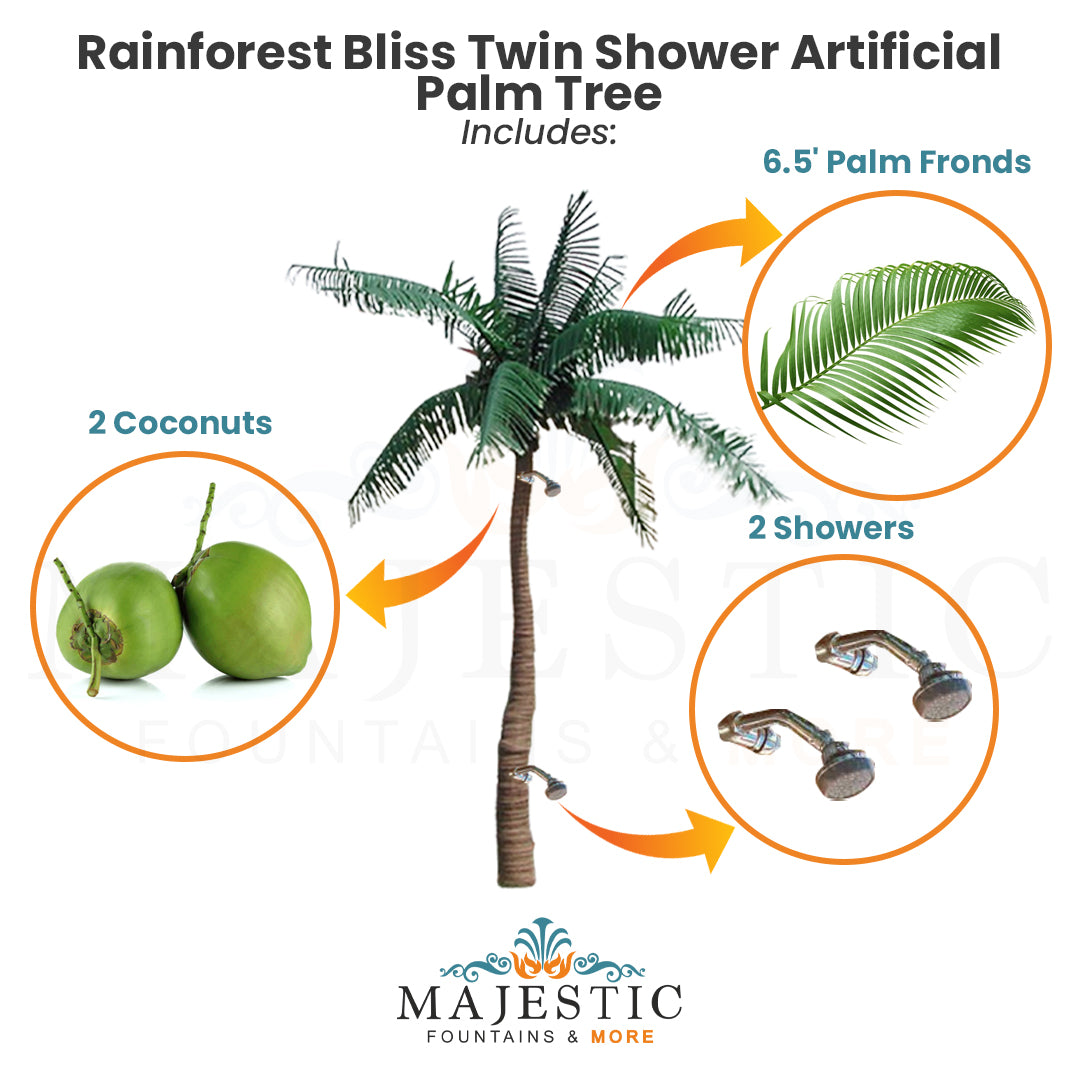 Rainforest Bliss Twin Shower Artificial Palm Tree Palm Adds - Majestic Fountains