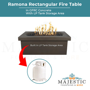 Ramona Rectangular Fire Table in GFRC Concrete - Majestic Fountains