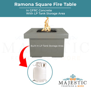 Ramona Square Fire Table in GFRC Concrete - Majestic Fountains