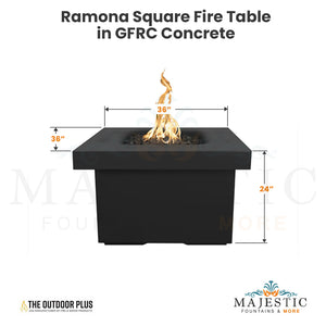 Ramona Square Fire Table in GFRC Concrete Size - Majestic Fountains