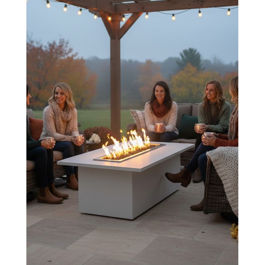 Rectangle Two-Piece Fire Pit Table in GFRC Concrete - Majestic Fountains