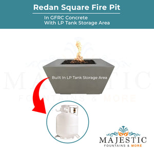 Redan Square Fire Pit in GFRC Concrete - Majestic Fountains
