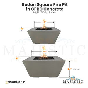 Redan Square Fire Pit in GFRC Concrete Size - Majestic Fountains