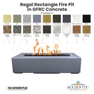 Regal Rectangle Fire Pit in GFRC Concrete - Majestic Fountains