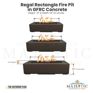 Regal Rectangle Fire Pit in GFRC Concrete Size - Majestic Fountains
