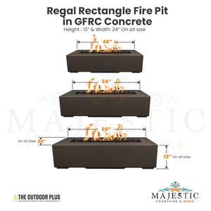 Regal Rectangle Fire Pit in GFRC Concrete Size - Majestic Fountains