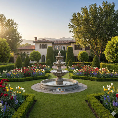 Regina Concrete 3 Tier - Outdoor Courtyard Fountain with Basin - 1028  - Majestic Fountains