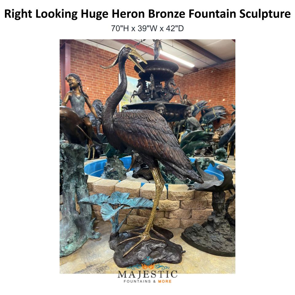 Right Looking Huge Heron Bronze Fountain Sculpture - Majestic Fountains & More