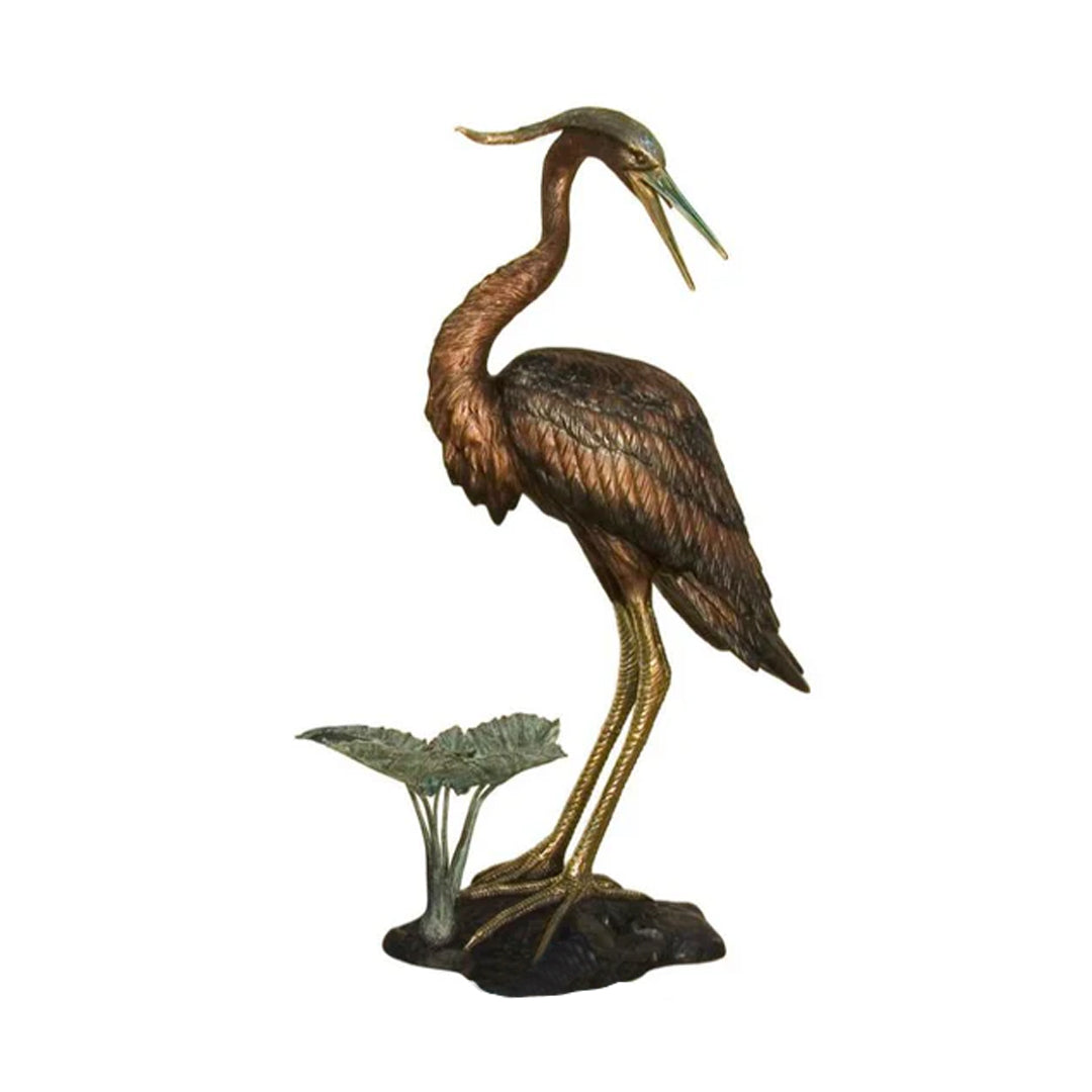 Right Looking Huge Heron Bronze Fountain Sculpture