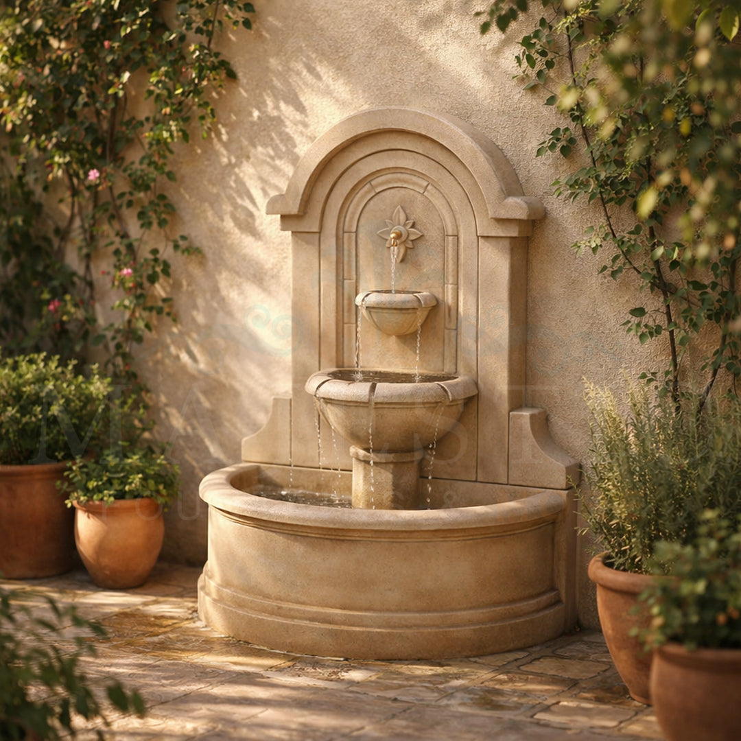Riviera Concrete Outdoor Wall Fountain - 1837 - Majestic Fountains